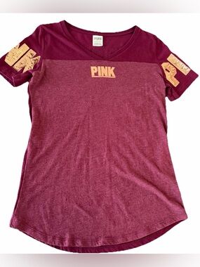 PINK Victoria's Secret Crewneck Tee in Deep Berry with Cream Logo